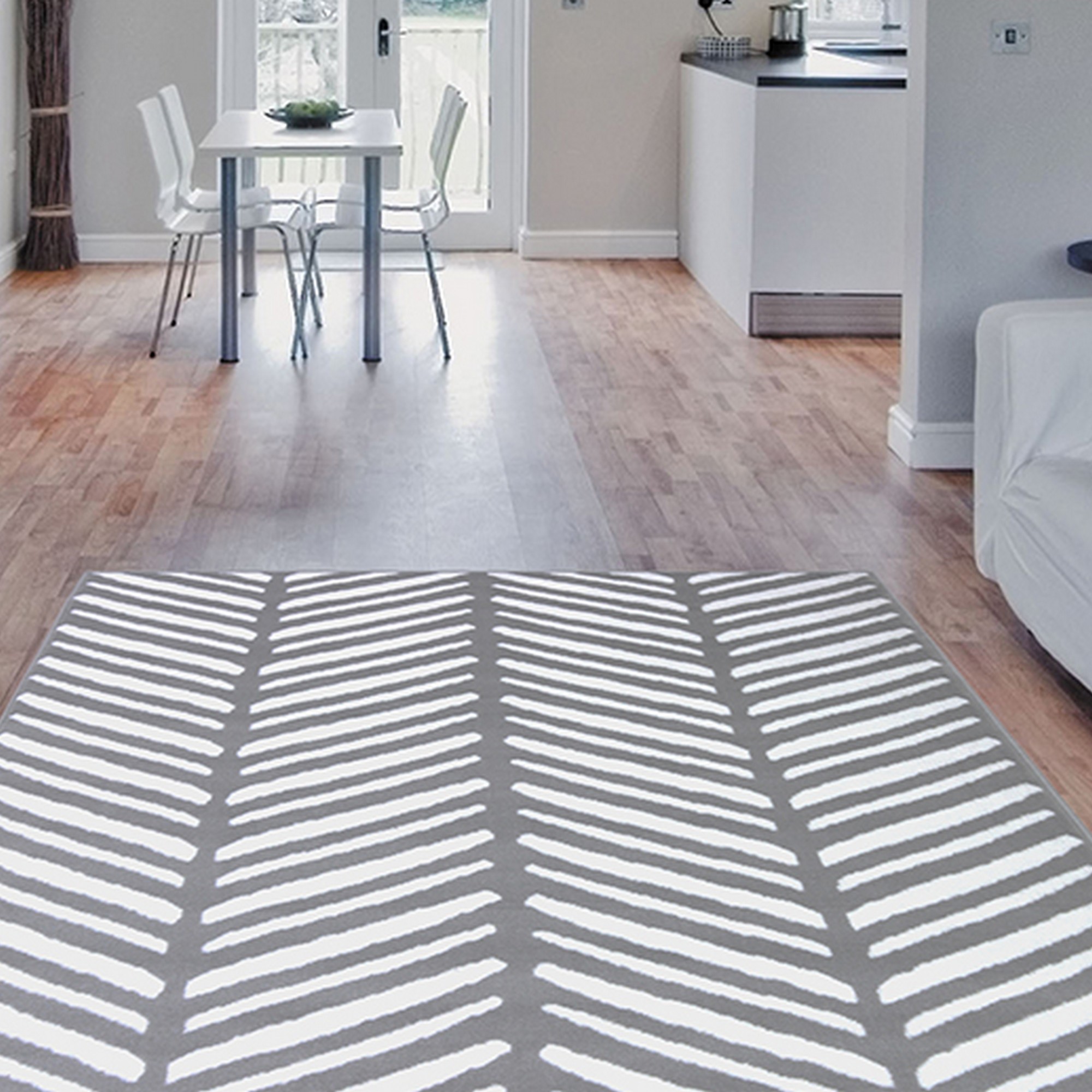 Maestro Herringbone Stripe Modern Rugs In Silver Grey